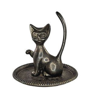 Vintage Silver Plated Cat Kitten Ring Holder Jewelry Dish Hong Kong